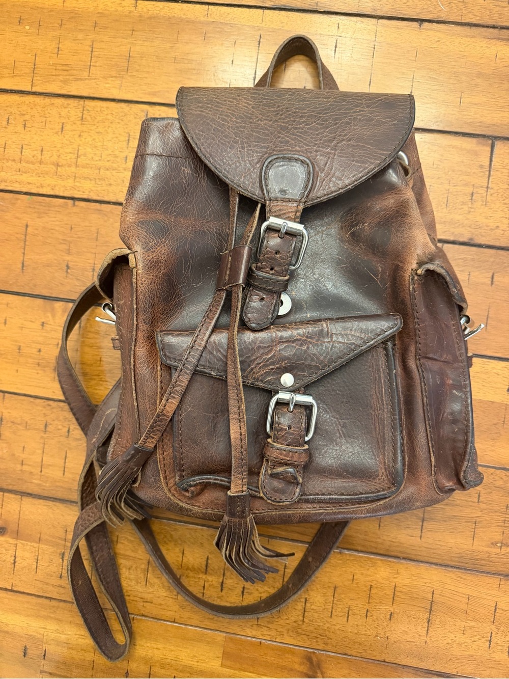 freebird Brown Leather Backpack with Buckle Details